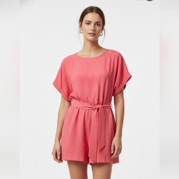 Zara Pants - Zara Barbie Pink Silky Romper Coquette Festival Summer Beach Belted L